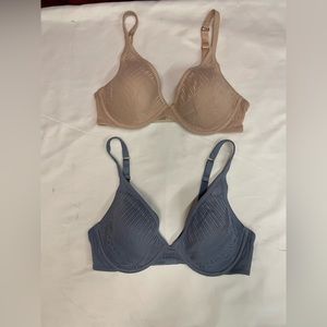 * TWO ThirdLove Everyday Lace Plunge Bra 36C BLUE GREY Gray NUDE Tan Demi Set